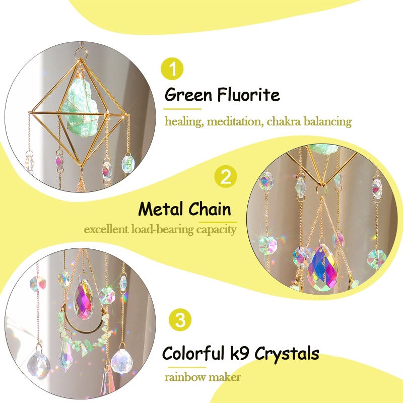 LPKADQA الأخضر فلوريت كريستال Suncatcher نافذة معلقة قلادة الزجاج الموشورات ديكور الرياح الرنين قوس قزح الشمس الماسك للمنزل حديقة الشرفة - Image 4